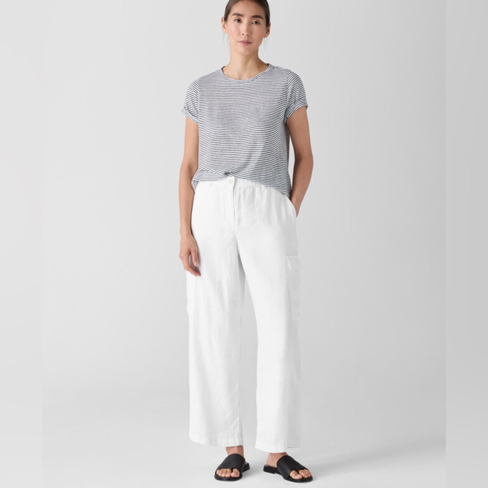Eileen Fisher White Organic Linen Cargo Pants